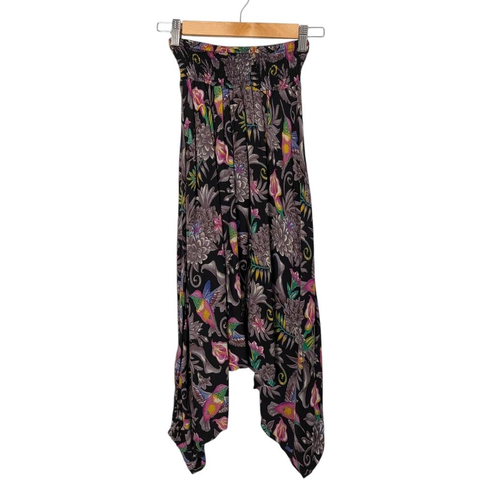 Made in Nepal Colorful Harem Pants Smocked Waist Hummingbird Lily Boho Floral